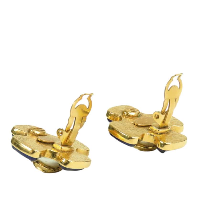 Chanel CC Gold Plated Gripoix Faux Pearl Clip On Earrings Gold Metal Very good condition - Inside View