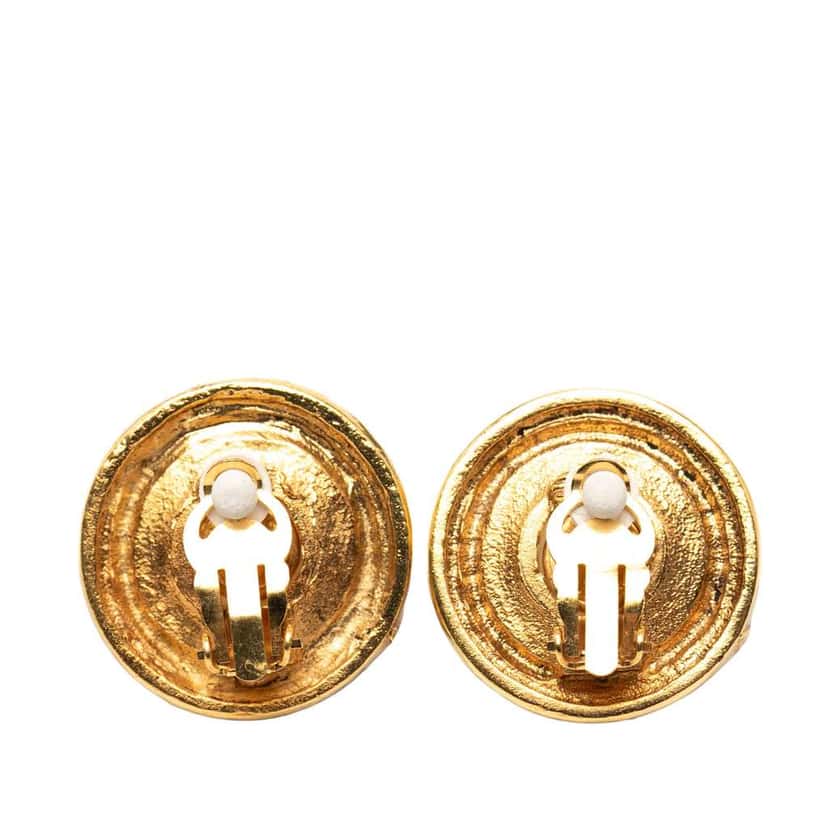 Chanel Gold Plated Faux Pearl Round Clip On Earrings Gold Metal Very good condition - Back View