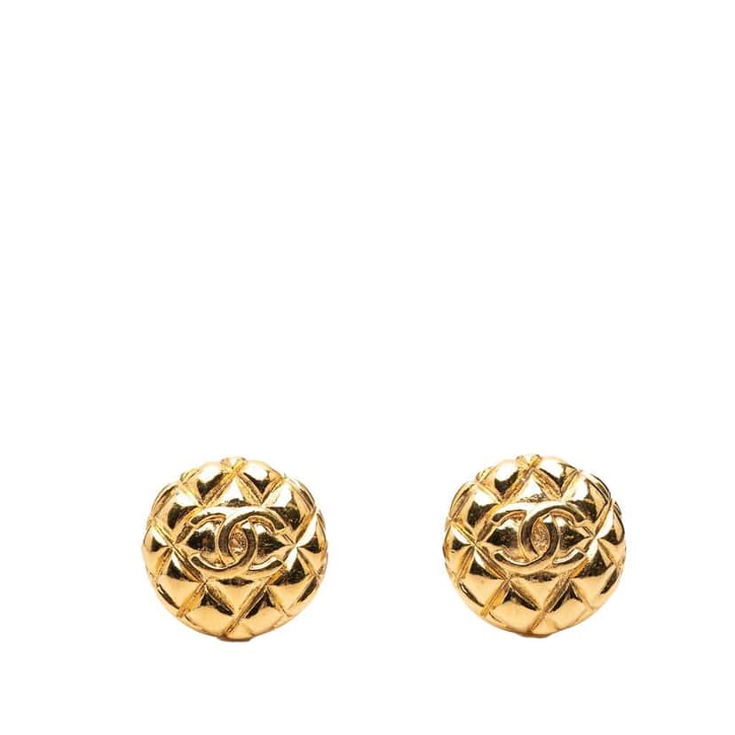 Chanel CC Gold Plated Quilted Round Clip On Earrings Gold Metal Very good condition - Front View