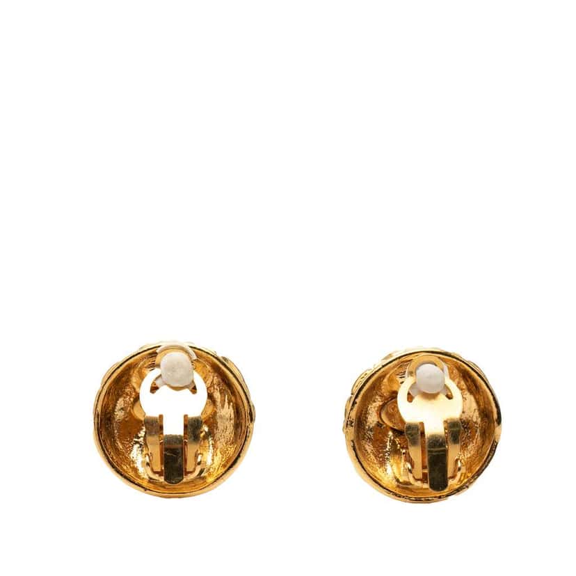 Chanel CC Gold Plated Quilted Round Clip On Earrings Gold Metal Very good condition - Back View
