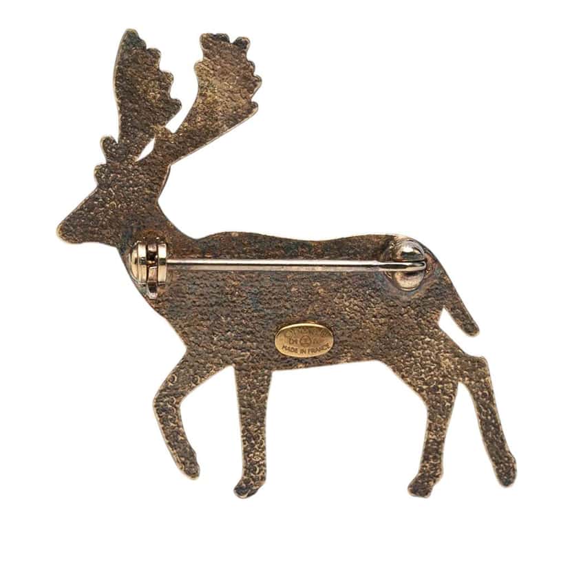 Chanel CC Gold Plated Faux Pearl Deer Brooch Gold Metal Very good condition - Back View