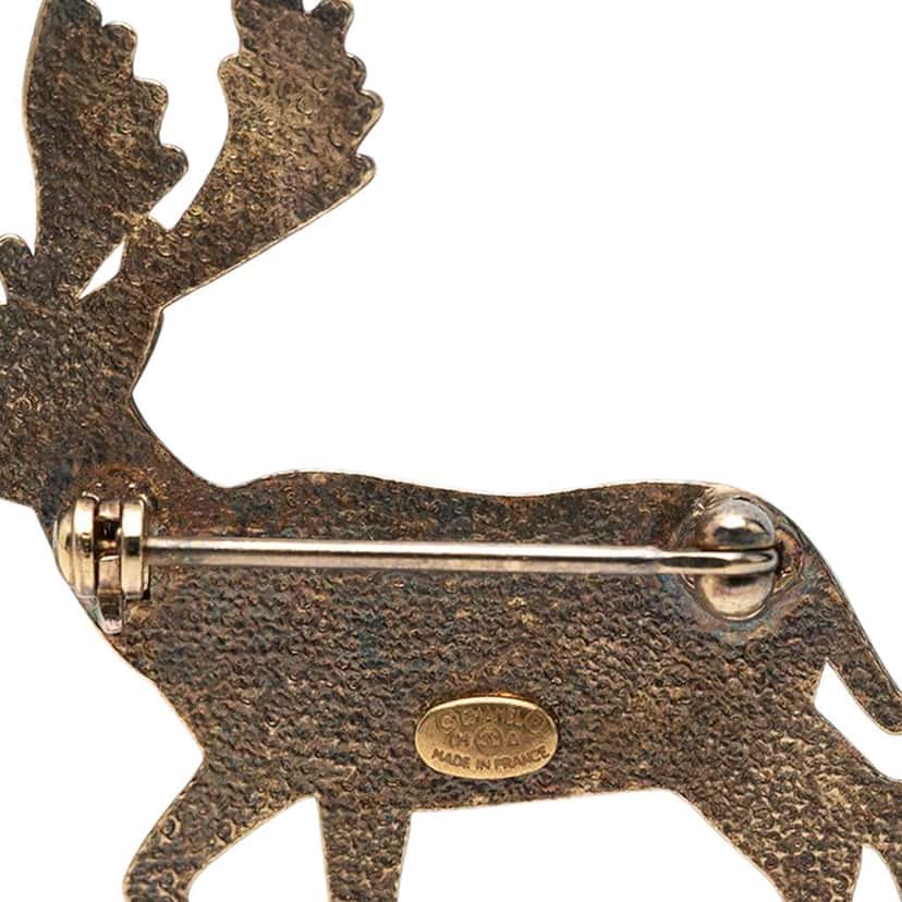 Chanel CC Gold Plated Faux Pearl Deer Brooch Gold Metal Very good condition - Inside View