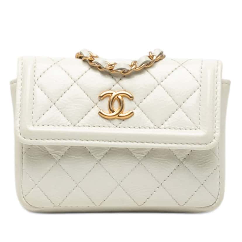 Chanel Mini CC Shiny Aged Calfskin Waist Bag White Leather Very good condition - Front View