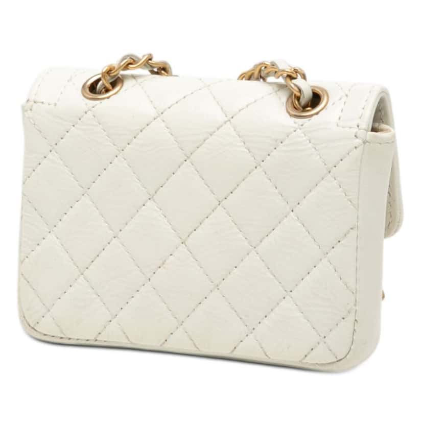 Chanel Mini CC Shiny Aged Calfskin Waist Bag White Leather Very good condition - Back View