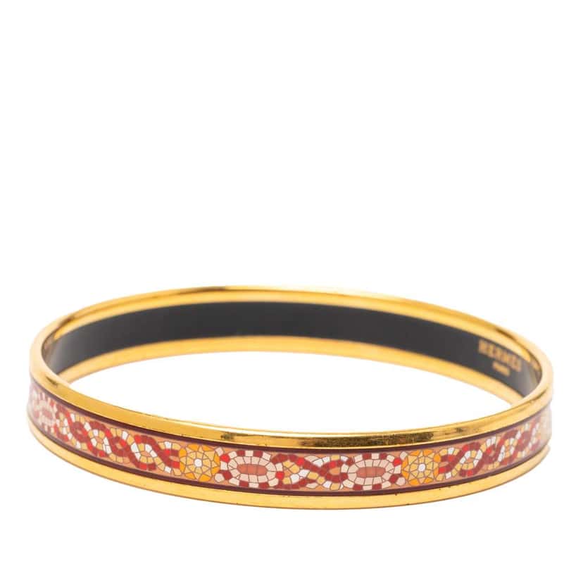Hermès Narrow Mosaic Style Geometric Pattern Enamel Bangle 65 Orange Very good condition - Back View