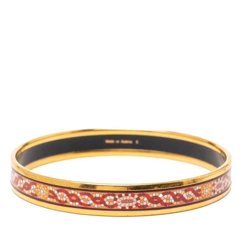 Hermès Narrow Mosaic Style Geometric Pattern Enamel Bangle 65 Orange Very good condition - Inside View