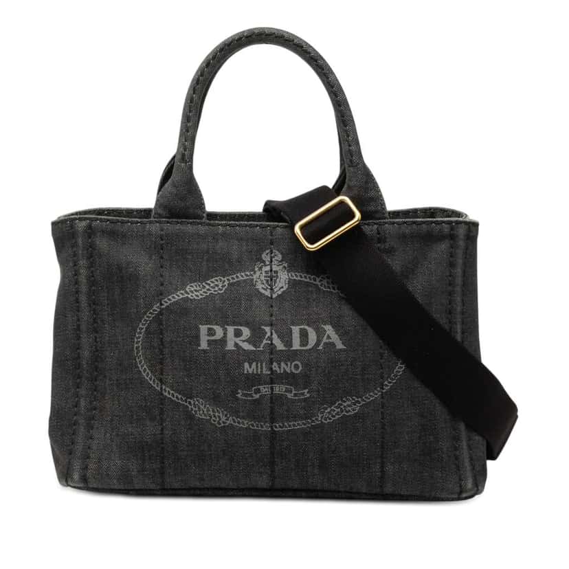 Prada Small Denim Canapa Logo Satchel Grey Denim Very good condition - Front View
