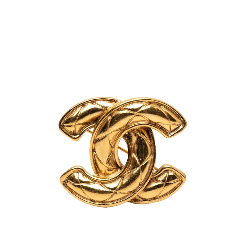 Chanel Gold Plated Quilted CC Brooch Gold Metal Very good condition - Front View