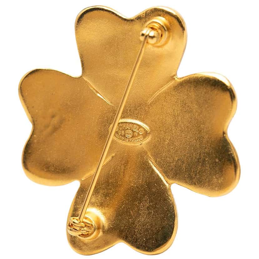 Chanel CC Gold Plated Clover Brooch Gold Metal Good condition - Inside View