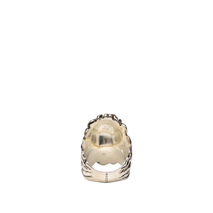 Gucci Silver Plated Crystal Lion Head Ring Silver Metal Good condition - Inside View