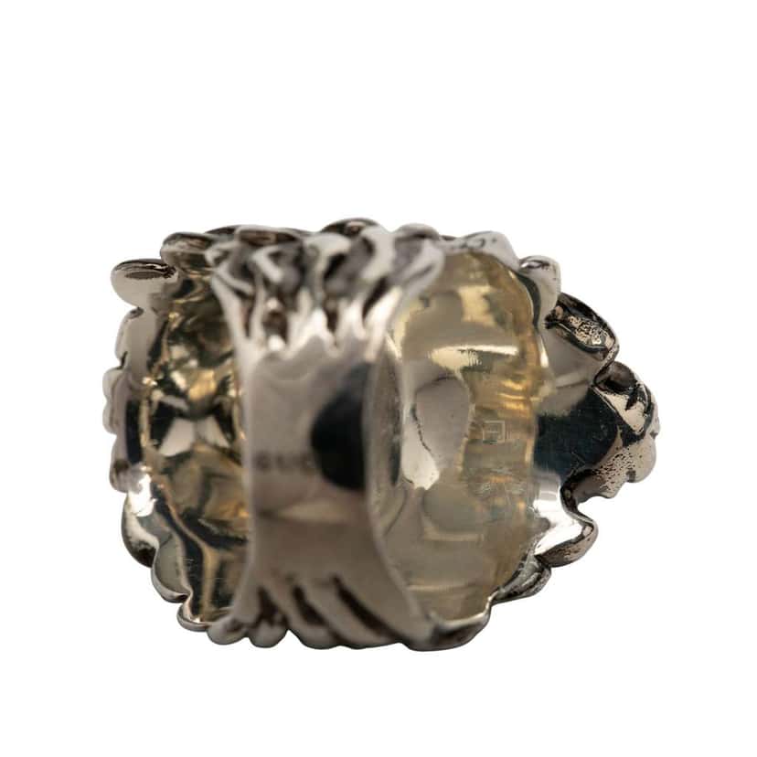 Gucci Silver Plated Crystal Lion Head Ring Silver Metal Good condition - Box View