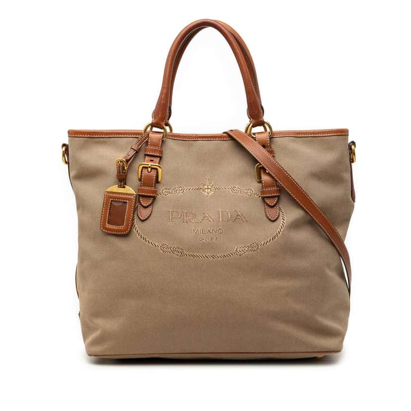 Prada Canvas Canapa Logo Convertible Tote Brown Canvas Very good condition - Front View