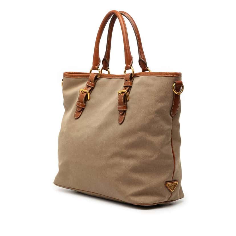 Prada Canvas Canapa Logo Convertible Tote Brown Canvas Very good condition - Back View