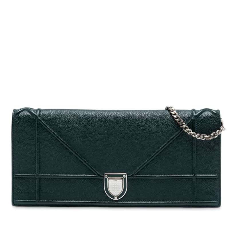 Dior Grained Calfskin Diorama Pochette Clutch Green Leather Very good condition - Front View