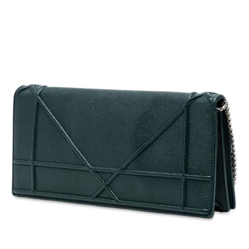 Dior Grained Calfskin Diorama Pochette Clutch Green Leather Very good condition - Back View