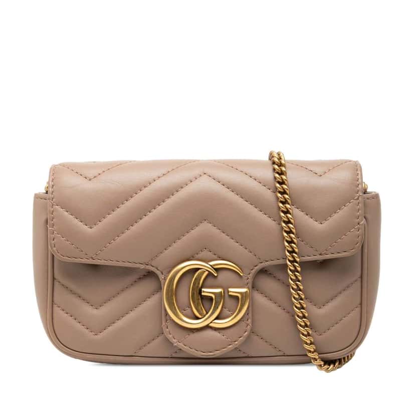 Gucci Mini GG Marmont Matelasse Leather Flap Crossbody Brown Leather Very good condition - Front View