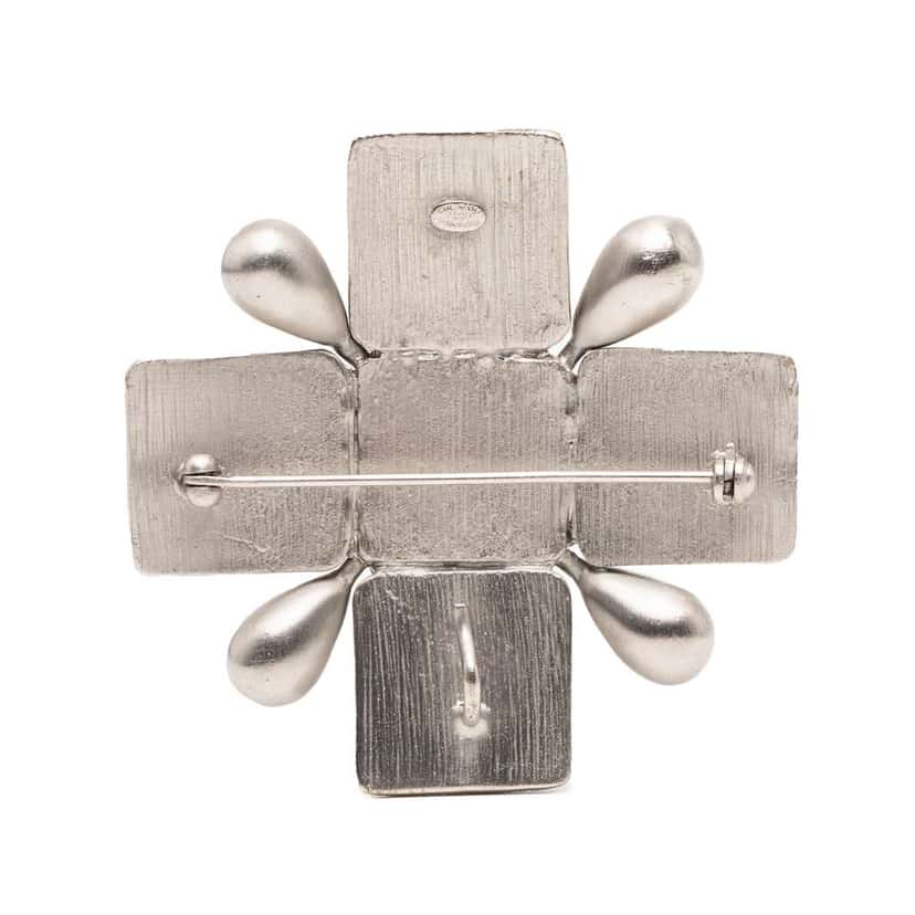 Chanel CC Silver Plated Resin Cross Brooch Silver Silver Good condition - Back View