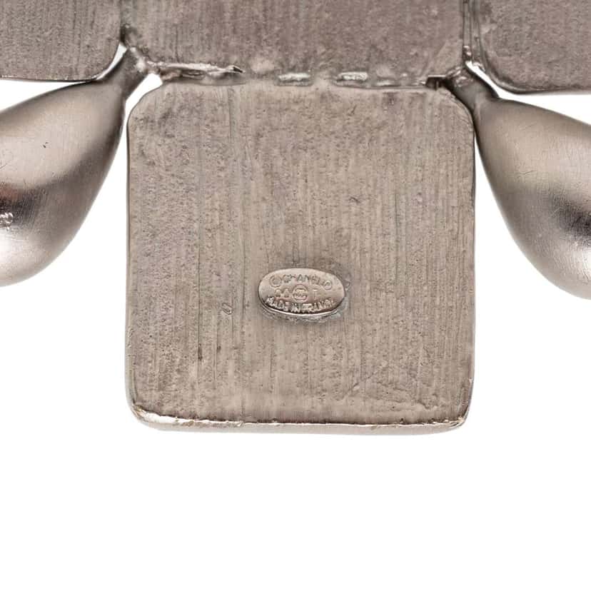 Chanel CC Silver Plated Resin Cross Brooch Silver Silver Good condition - Inside View