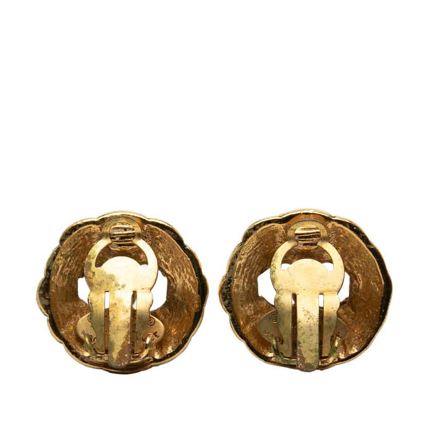Chanel CC Gold Plated Round Clip On Earrings Gold Metal Very good condition - Back View
