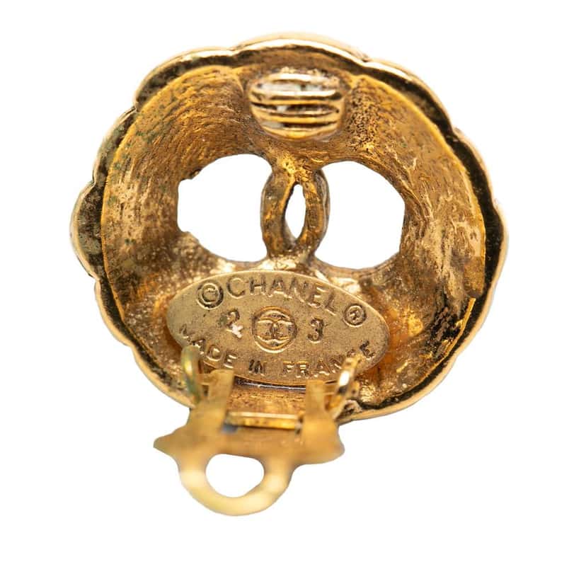 Chanel CC Gold Plated Round Clip On Earrings Gold Metal Very good condition - Inside View