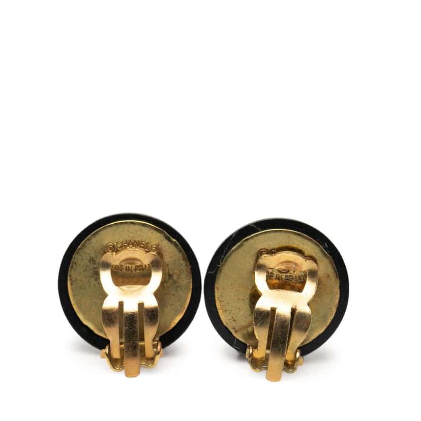 Chanel CC Resin and Gold Plated Quilted Button Clip On Earrings Black Very good condition - Back View