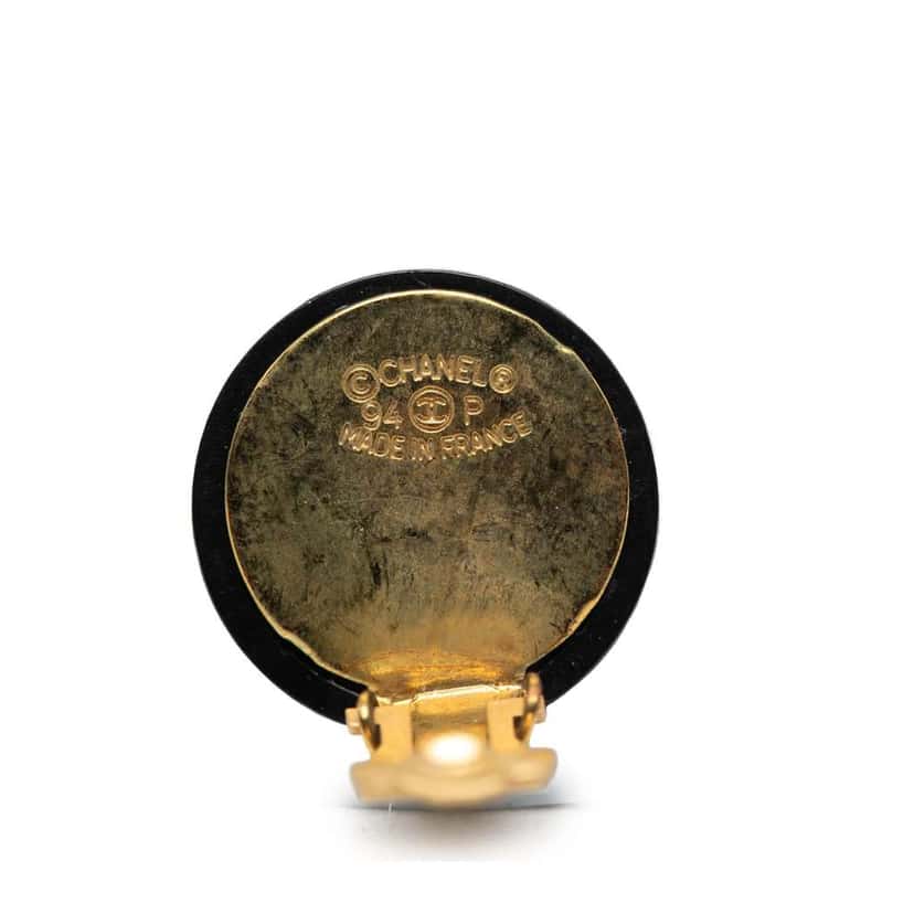 Chanel CC Resin and Gold Plated Quilted Button Clip On Earrings Black Very good condition - Inside View