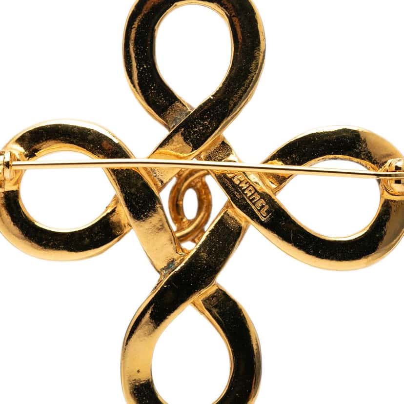 Chanel CC Gold Plated Clover Knot Brooch Gold Metal Good condition - Inside View