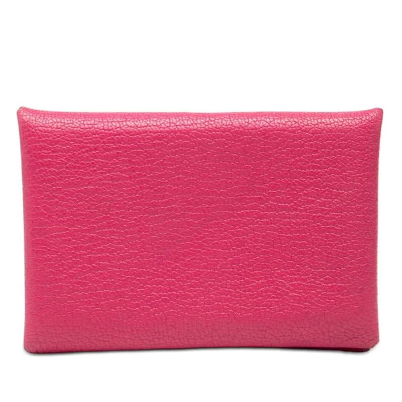 Hermès Chevre Mysore Calvi Card Holder Pink Leather Good condition - Front View
