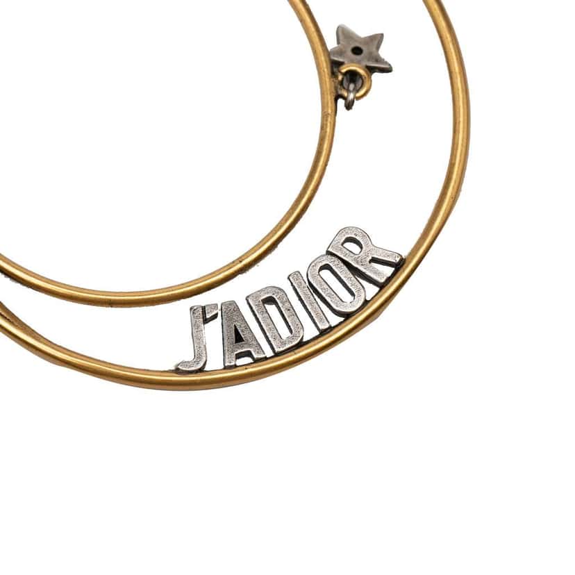 Dior Gold Plated Moon and Star JAdior Hoop Push Back Earrings Gold Metal Very good condition - Inside View