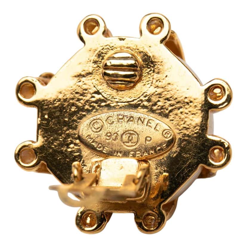 Chanel CC Gold Plated Caged Faux Pearl Clip On Earrings Gold Metal Very good condition - Inside View