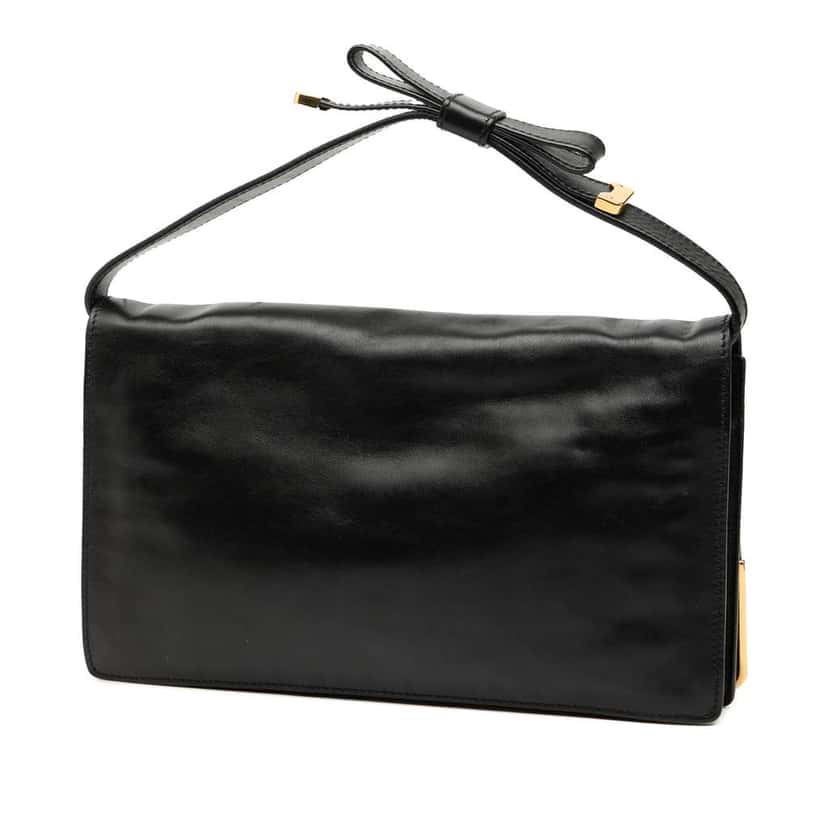 Prada City Calf Bow Handbag Black Leather Very good condition - Back View