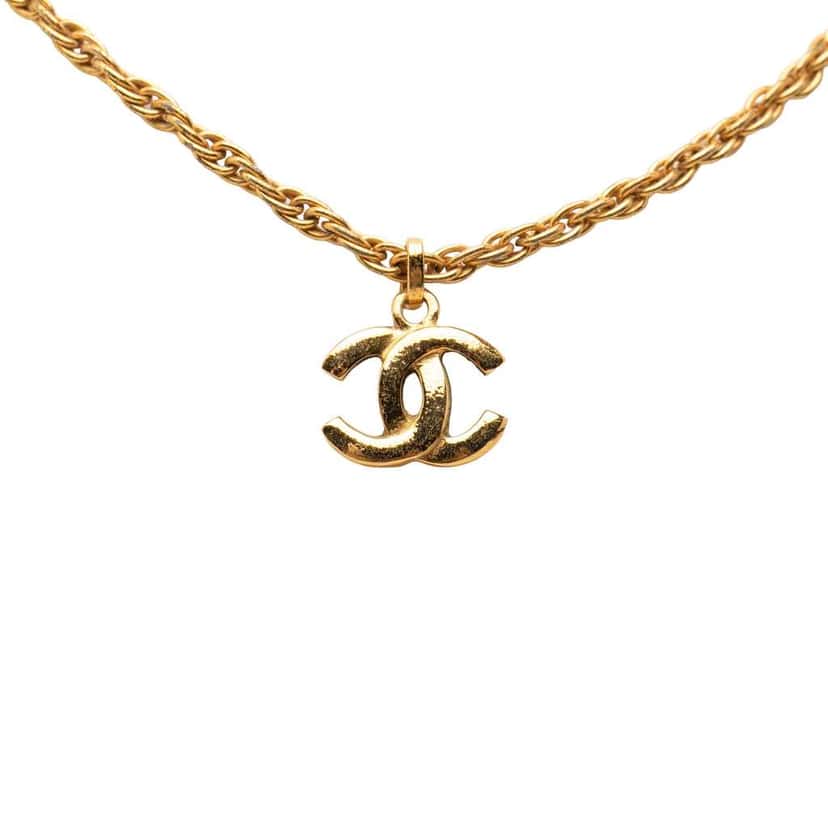 Chanel Gold Plated CC Pendant Necklace Gold Metal Good condition - Back View