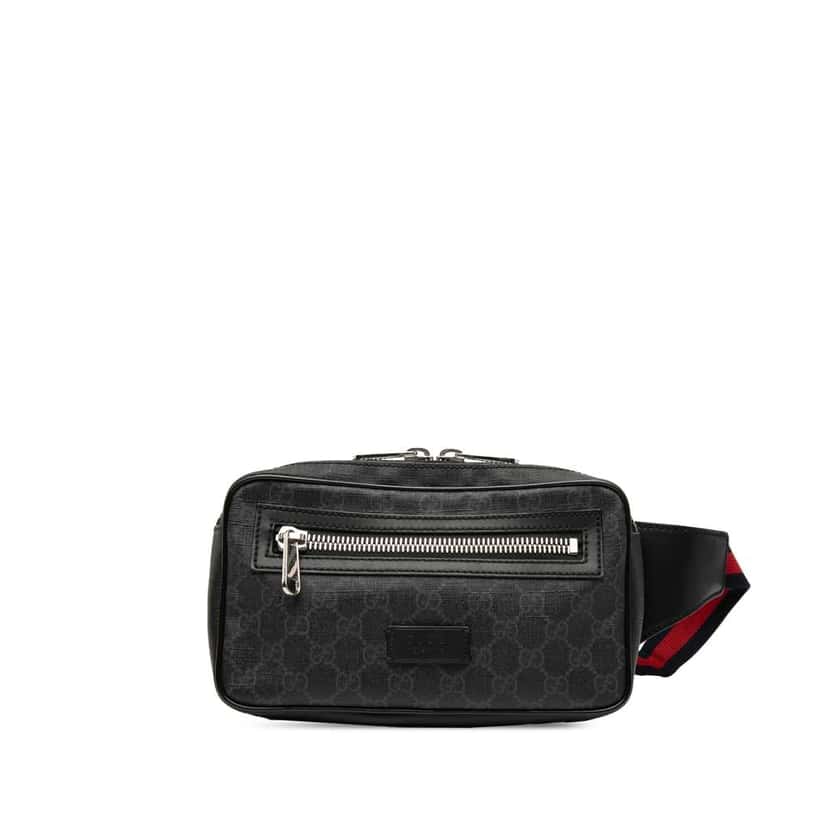 Gucci Small GG Supreme Web Belt Bag Black Canvas Very good condition - Front View