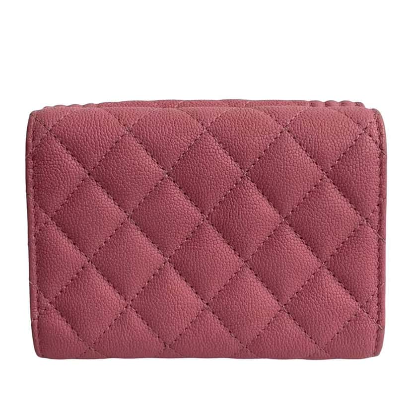 Chanel Quilted Caviar Boy Flap Compact Wallet Pink Leather Very good condition - Back View