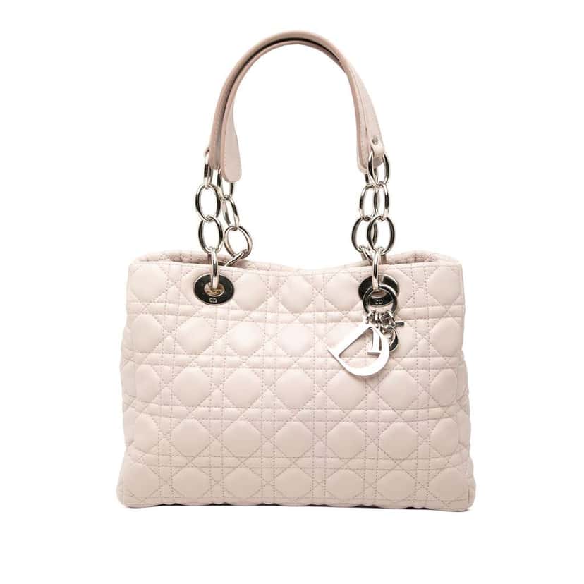 Dior Medium Lambskin Cannage Lady Dior Soft Shopping Tote Pink Leather Good condition - Front View