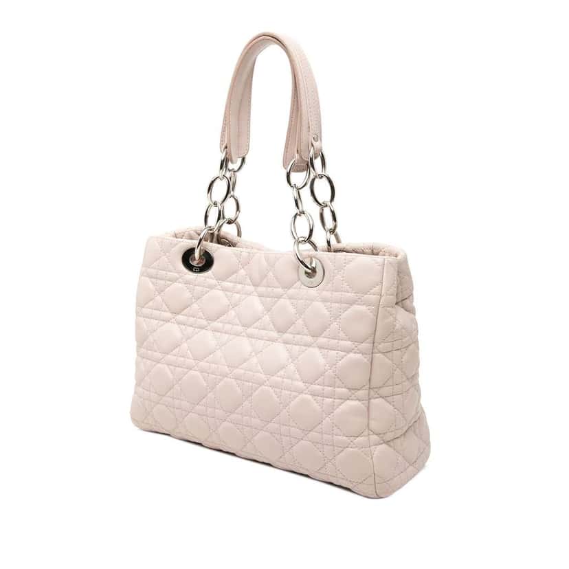 Dior Medium Lambskin Cannage Lady Dior Soft Shopping Tote Pink Leather Good condition - Back View