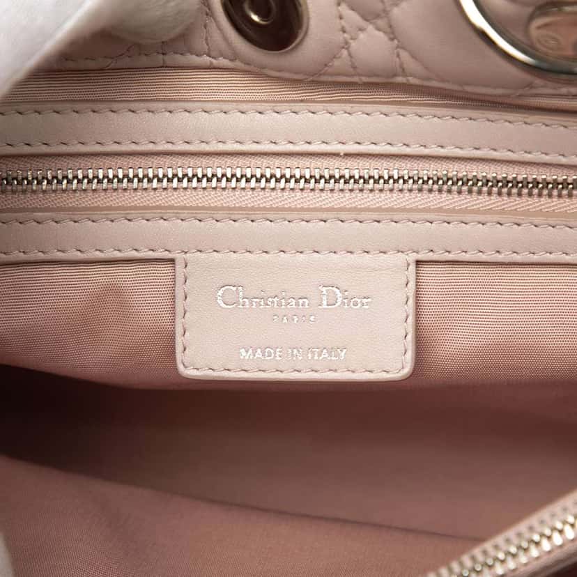 Dior Medium Lambskin Cannage Lady Dior Soft Shopping Tote Pink Leather Good condition - Box View