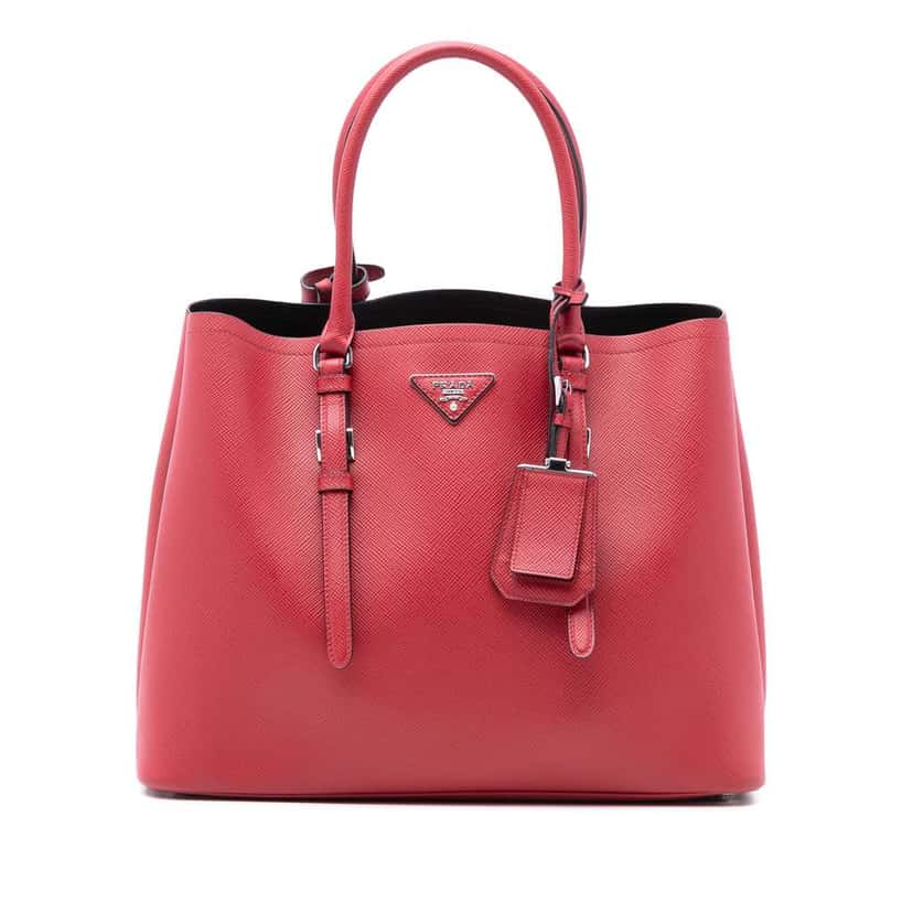 Prada Medium Saffiano Cuir Double Handle Satchel Red Leather Very good condition - Front View