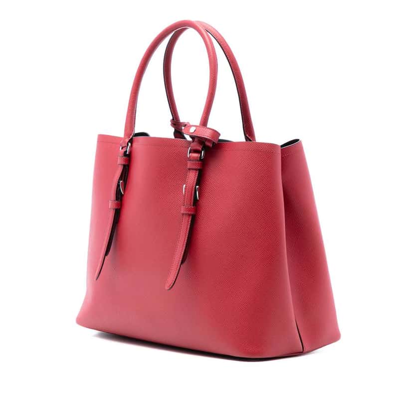 Prada Medium Saffiano Cuir Double Handle Satchel Red Leather Very good condition - Back View