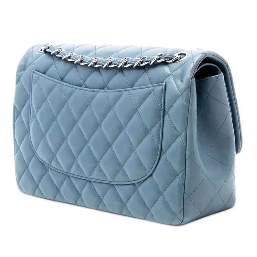 Chanel Jumbo Classic Lambskin Double Flap Blue Leather Good condition - Back View