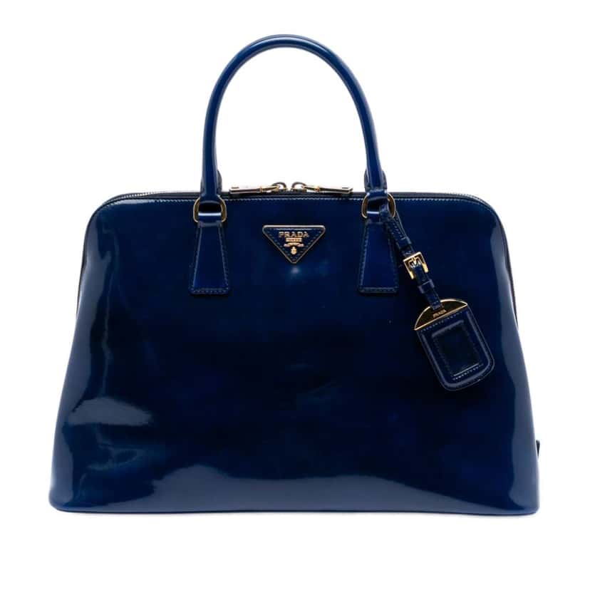 Prada Large Spazzolato Promenade Satchel Blue Leather Good condition - Front View