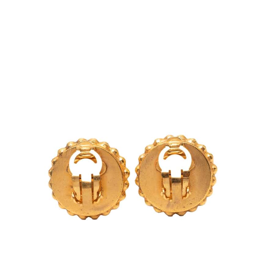 Chanel CC Gold Plated and Acrylic Round Clip On Earrings Gold Metal Very good condition - Back View