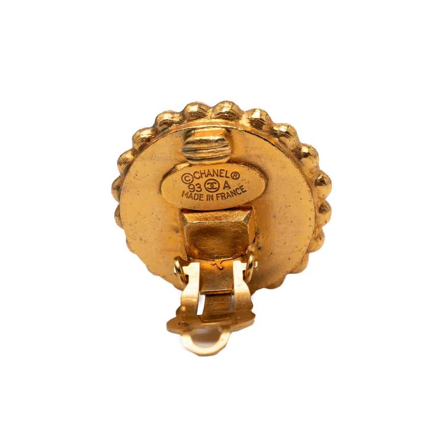 Chanel CC Gold Plated and Acrylic Round Clip On Earrings Gold Metal Very good condition - Inside View