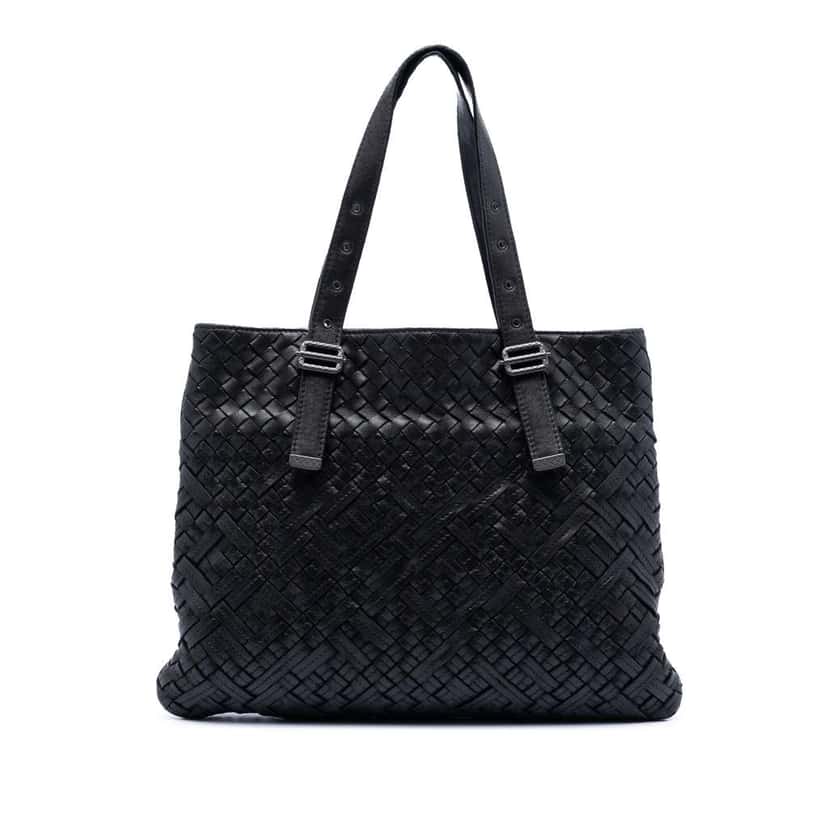 Bottega Veneta Nappa Intrecciato Belted Flat Tote Black Leather Very good condition - Front View