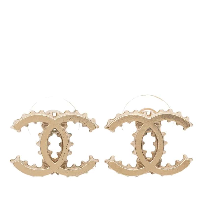 Chanel Gold Plated CC Bottle Cap Push Back Earrings Gold Metal Good condition - Front View