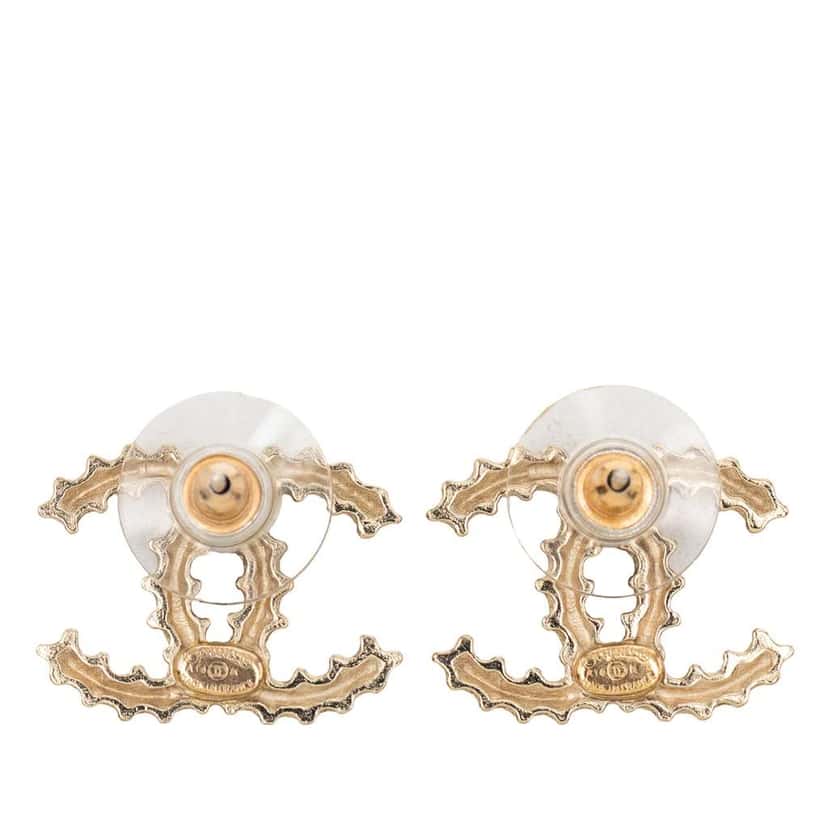 Chanel Gold Plated CC Bottle Cap Push Back Earrings Gold Metal Good condition - Back View