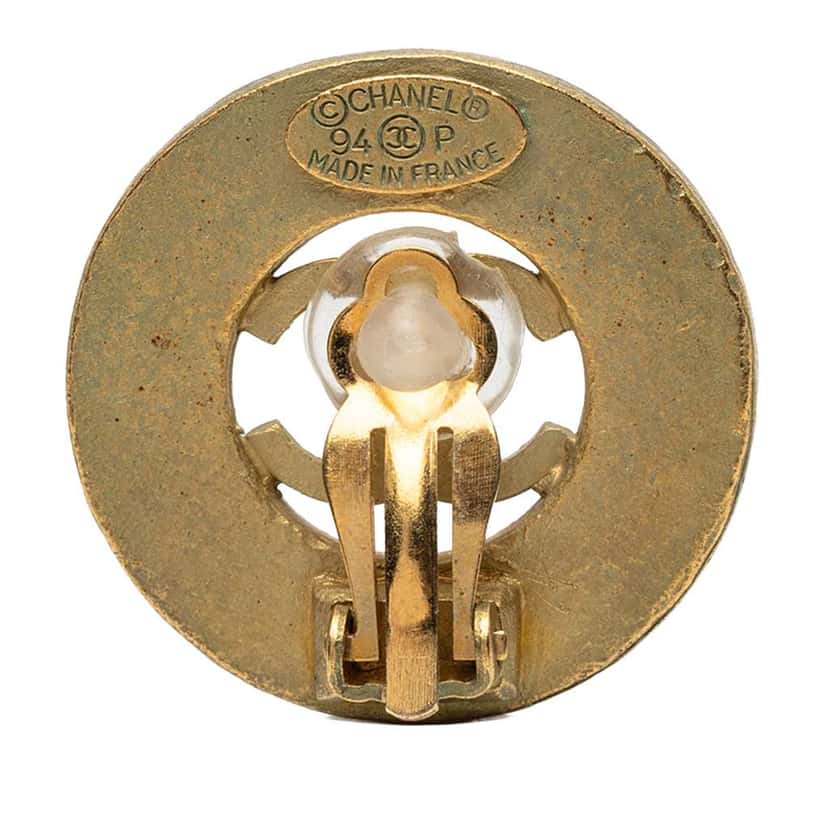 Chanel CC Gold Plated Round Clip On Earrings Gold Metal Good condition - Inside View