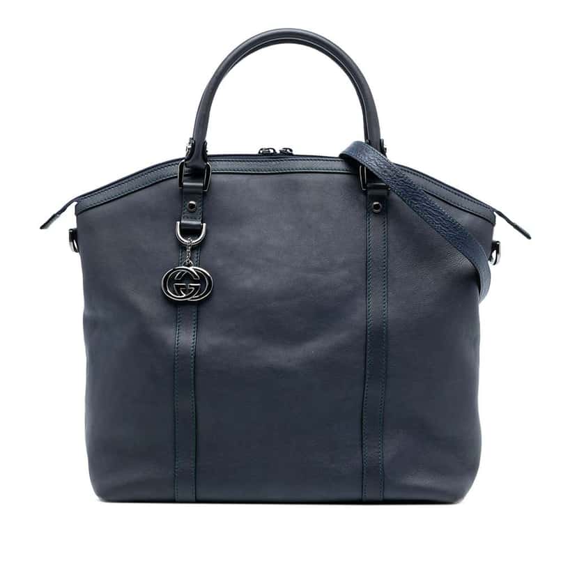 Gucci Large Leather Charm Dome Satchel Blue Leather Very good condition - Front View