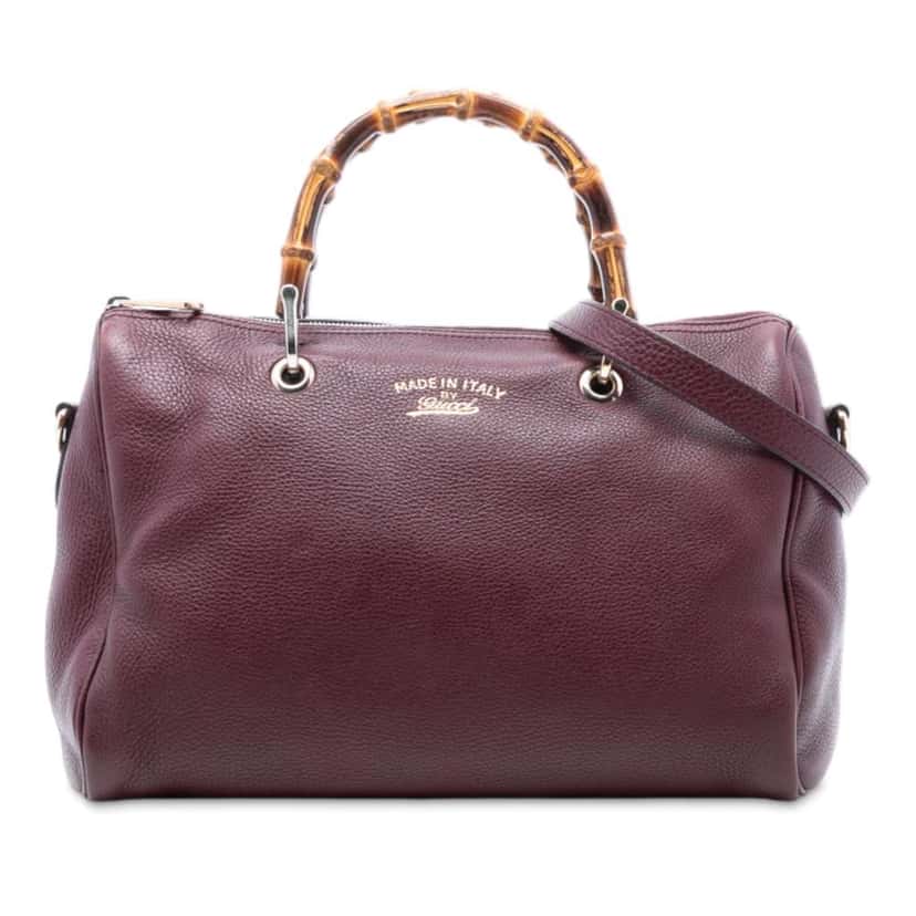 Gucci Medium Calfskin Bamboo Shopper Boston Bag Red Leather Very good condition - Front View