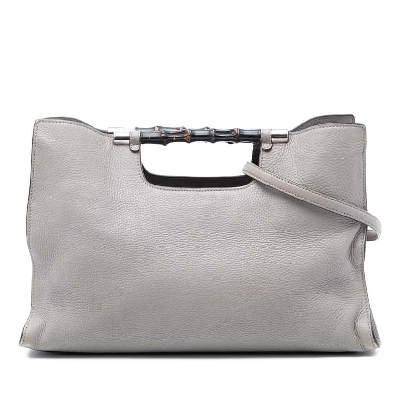 Gucci Medium Calfskin Bamboo Daily Shopper Satchel Grey Leather Very good condition - Front View